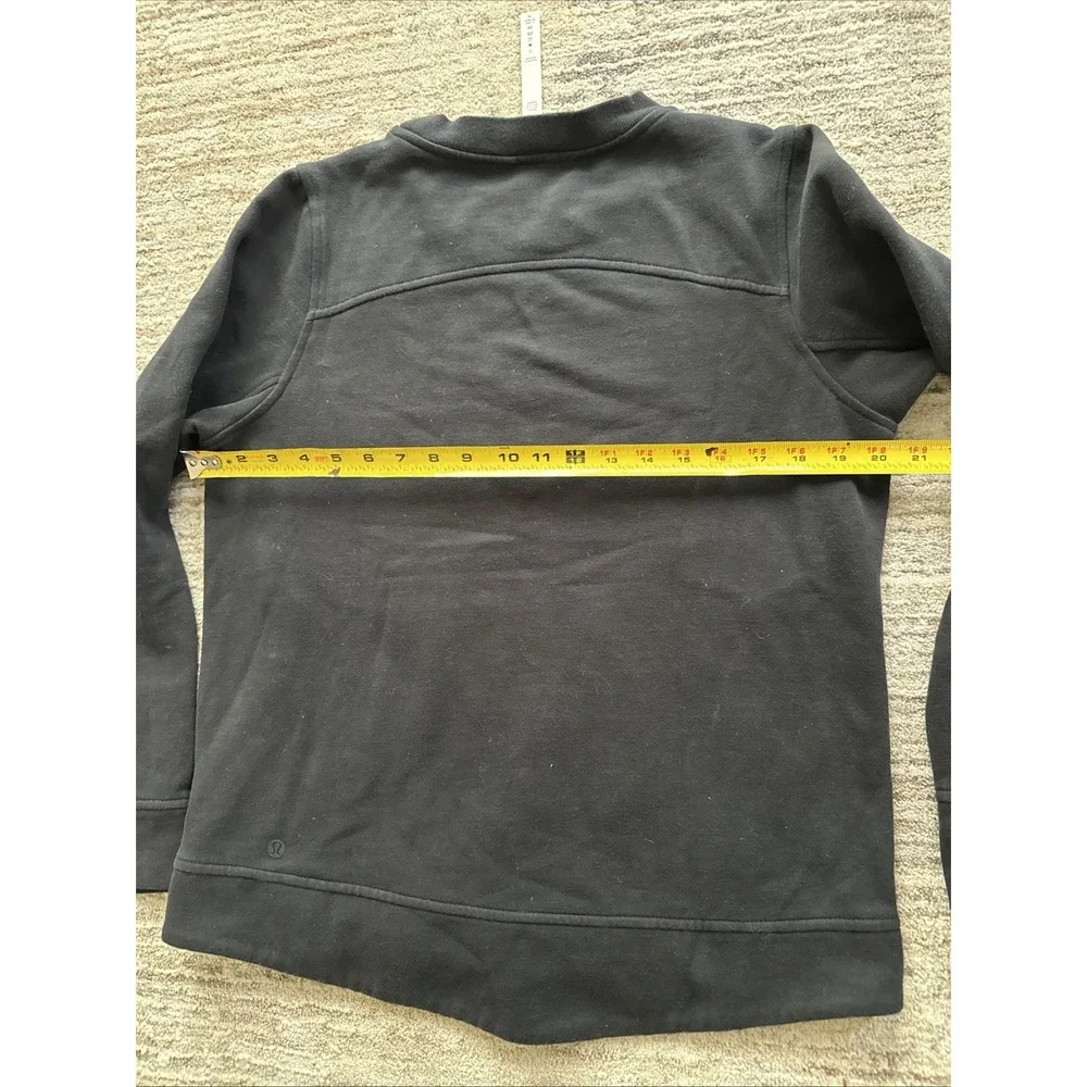 Lululemon Pullover Women Black Sz 8 Fleece Be True Crewneck Side Zips Quilt Patt